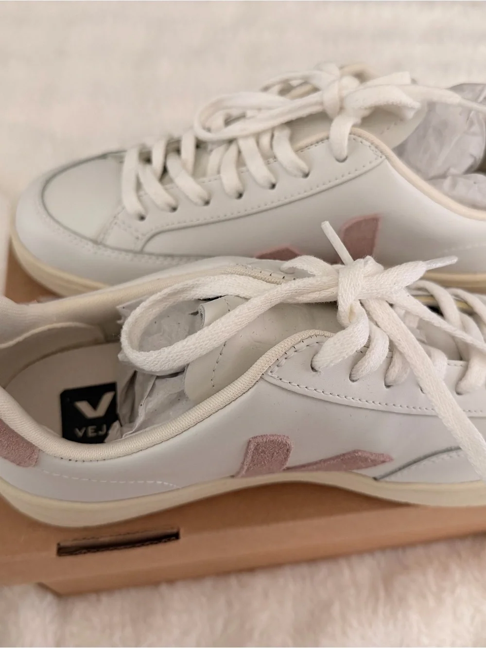 Veja Women’s V-12 Sneakers in White with Pink Suede V